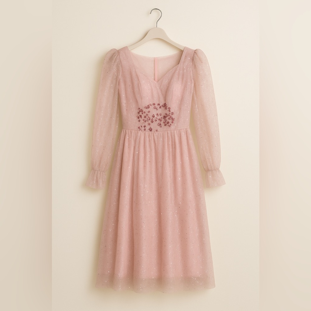 Elegant Pink Tulle Dress with Floral Embellishments